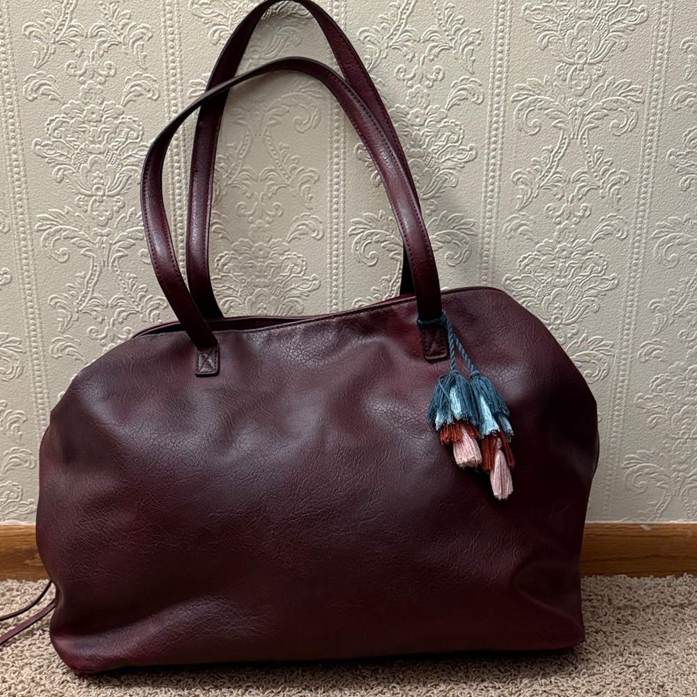 Free People Handbag Elegant Burgundy Leather Tote Bag